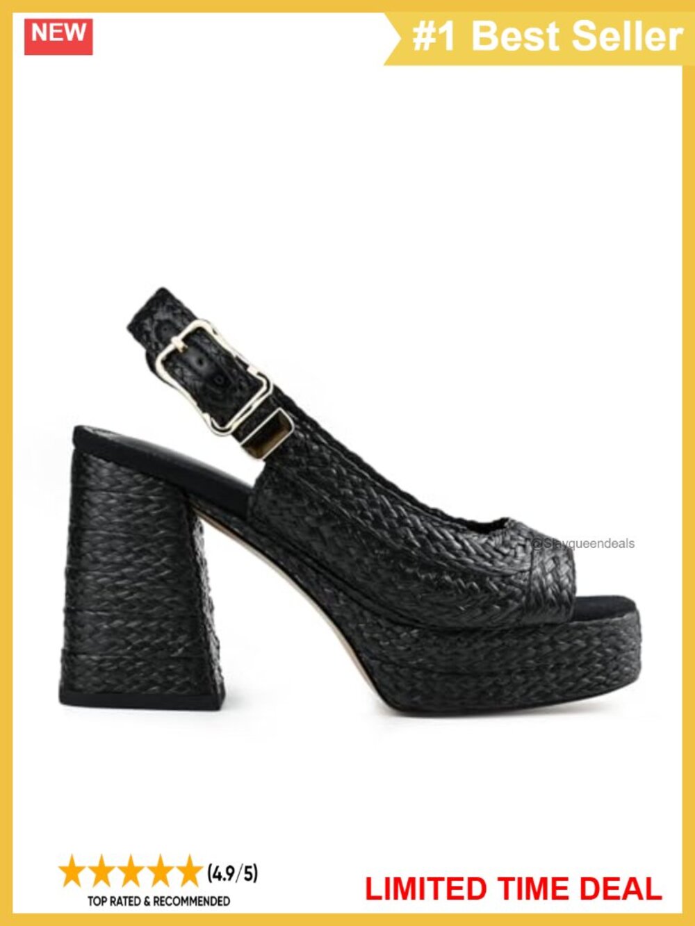 Retro Woven Platform Slingback Sandals Chunky Block Heel Peep Toe Summer